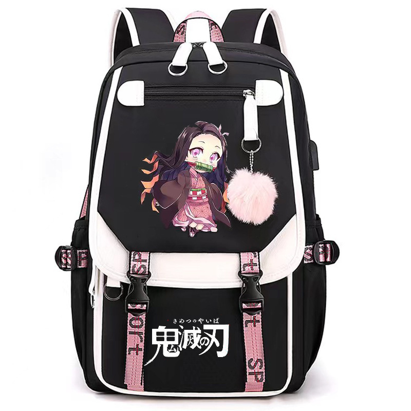 Japanese anime ghost extermination peripheral backpack, large capacity, teenage student backpack, USB interface computer bag, travel bag Japanese anime ghost extermination peripheral backpack, large capacity, teenage student backpack, USB interface computer bag, travel bag