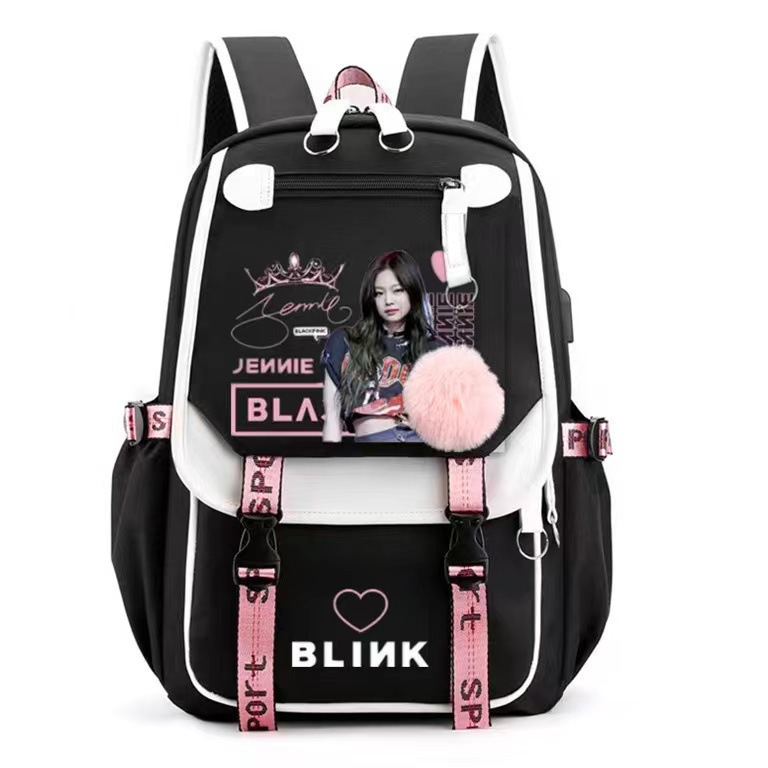 Korean girl group Kim Ji soo, Kim Jenny, Park Choi young printed backpack, backpack, large capacity USB interface, student Korean girl group Kim Ji soo, Kim Jenny, Park Choi young printed backpack, backpack, large capacity USB interface, student