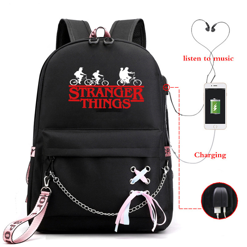 Cross border New American TV Series Stranger Story Backpack USB Charging Night Light Backpack for Middle School Students Cross border New American TV Series Stranger Story Backpack USB Charging Night Light Backpack for Middle School Students