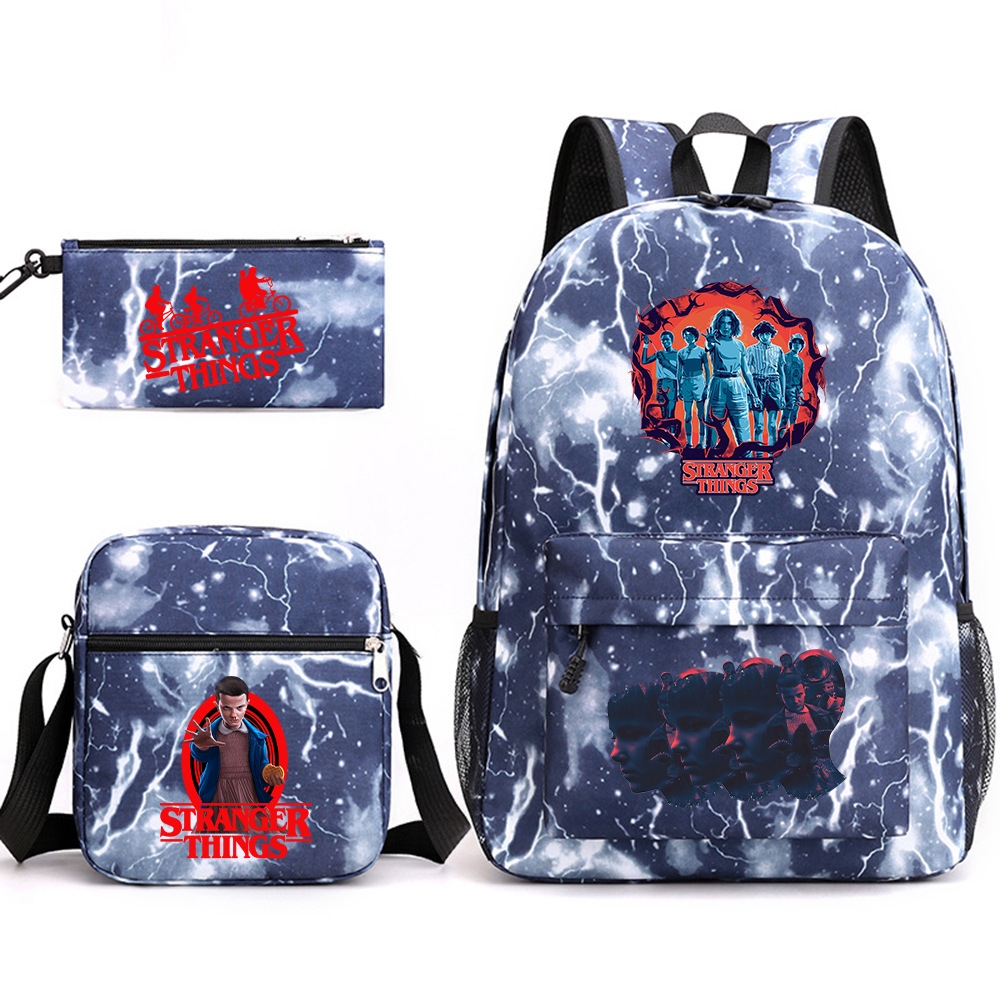 Stranger Things 3-piece backpack, casual canvas backpack, male and female student backpack, printed large capacity outdoor bag Stranger Things 3-piece backpack, casual canvas backpack, male and female student backpack, printed large capacity outdoor bag
