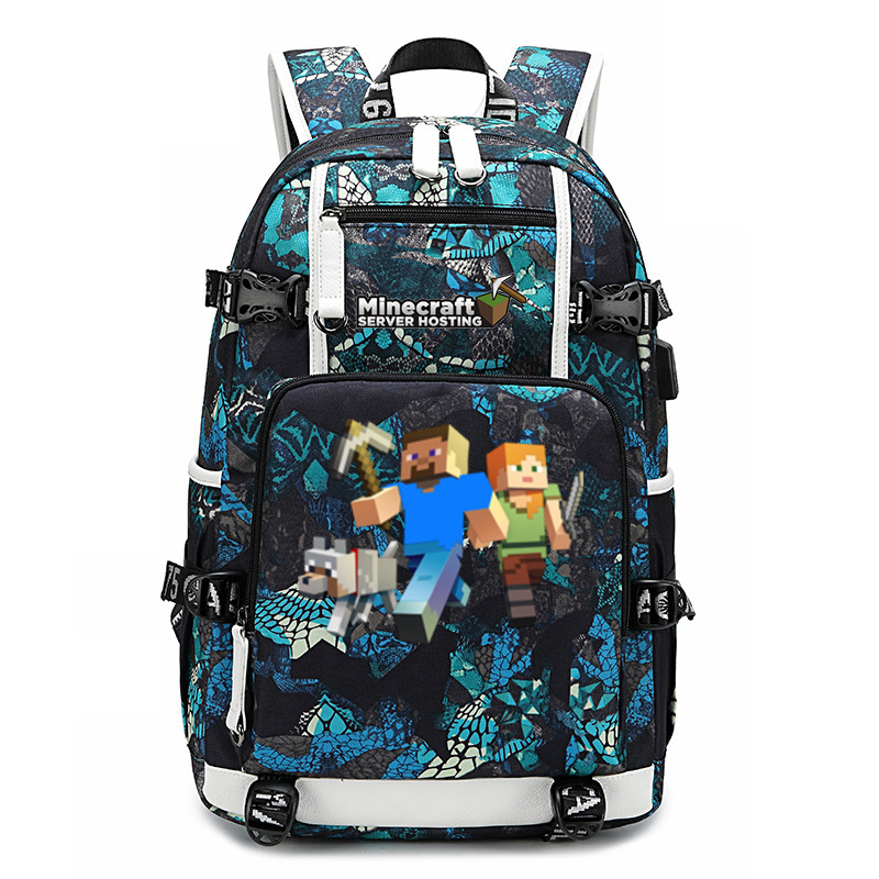 Cross border hot selling Minecraft game peripheral printed backpack outdoor large capacity travel bag Cross border hot selling Minecraft game peripheral printed backpack outdoor large capacity travel bag
