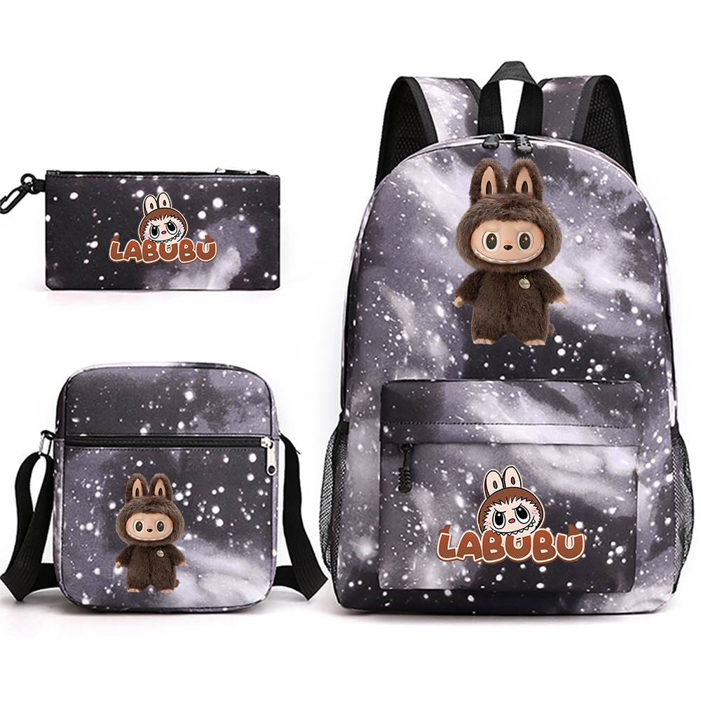 Cross border new hot selling Labubu peripheral printed student backpack backpack shoulder pencil case 3-piece set Cross border new hot selling Labubu peripheral printed student backpack backpack shoulder pencil case 3-piece set