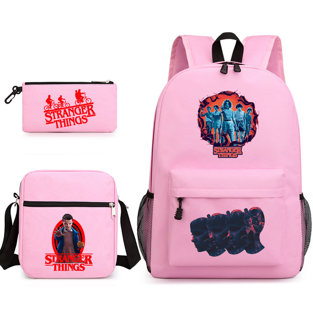 Stranger Things 3-piece backpack, casual canvas backpack, male and female student backpack, printed large capacity outdoor bag Stranger Things 3-piece backpack, casual canvas backpack, male and female student backpack, printed large capacity outdoor bag
