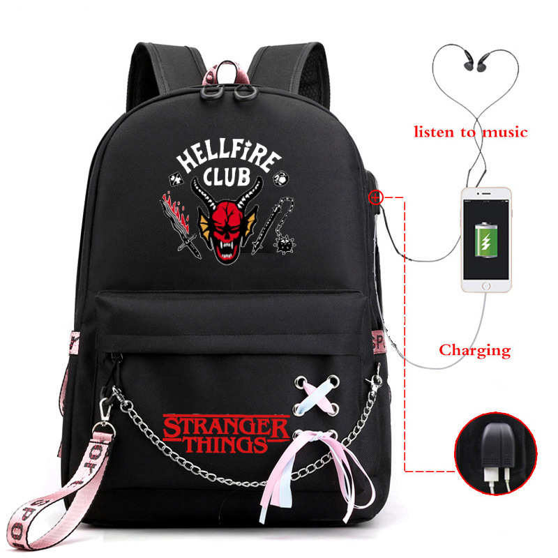 Cross border New American TV Series Stranger Story Backpack USB Charging Night Light Backpack for Middle School Students Cross border New American TV Series Stranger Story Backpack USB Charging Night Light Backpack for Middle School Students