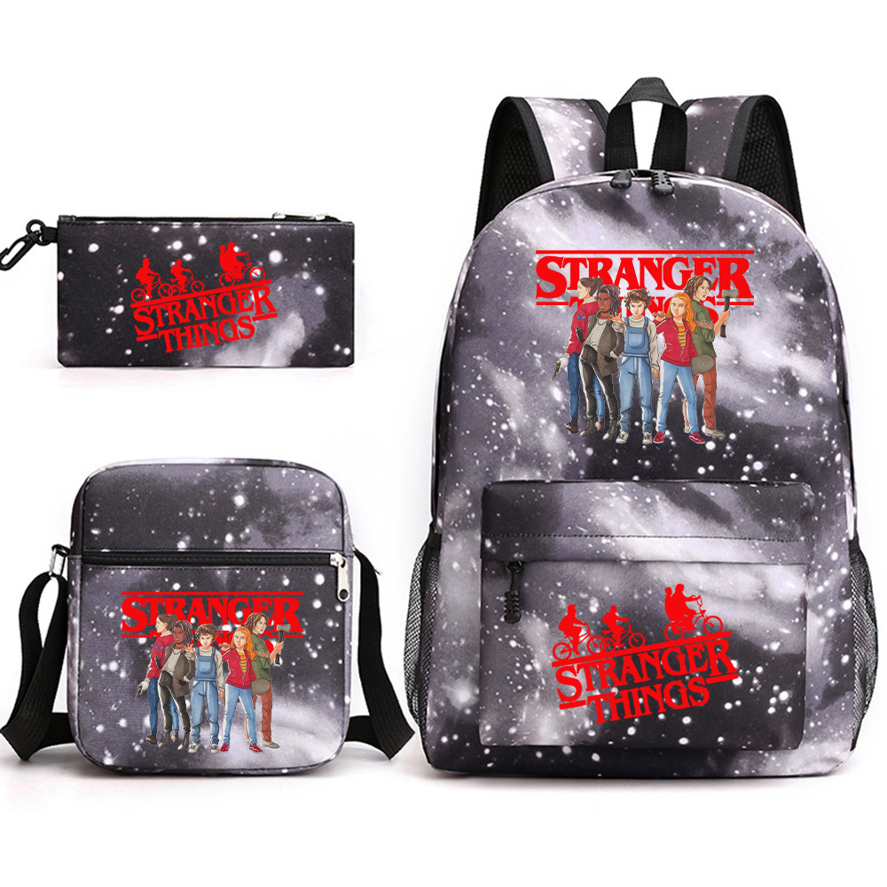 Stranger Things 3-piece backpack, casual canvas backpack, male and female student backpack, printed large capacity outdoor bag Stranger Things 3-piece backpack, casual canvas backpack, male and female student backpack, printed large capacity outdoor bag