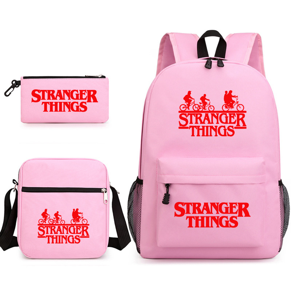 Stranger Things 3-piece backpack, casual canvas backpack, male and female student backpack, printed large capacity outdoor bag Stranger Things 3-piece backpack, casual canvas backpack, male and female student backpack, printed large capacity outdoor bag