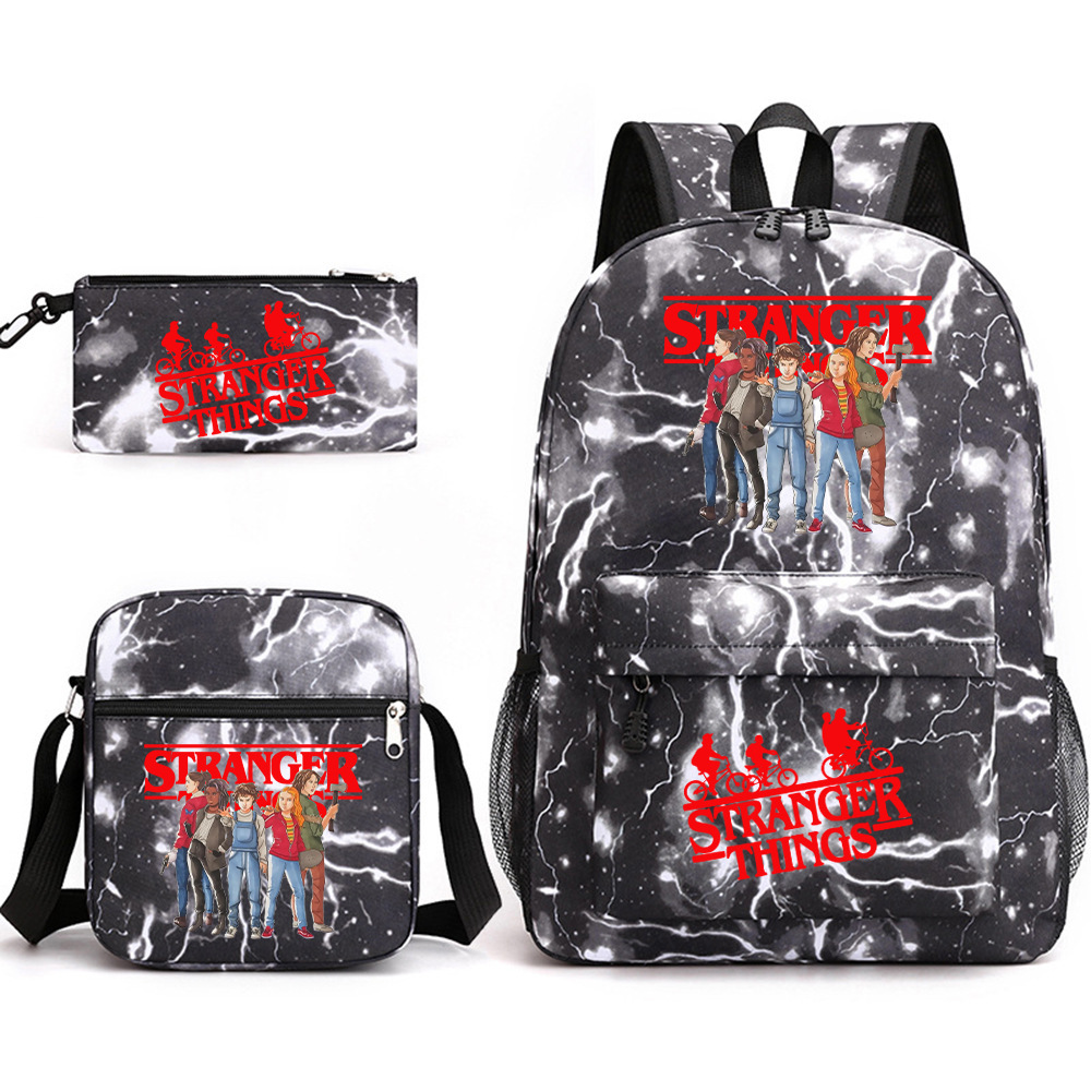 Stranger Things 3-piece backpack, casual canvas backpack, male and female student backpack, printed large capacity outdoor bag Stranger Things 3-piece backpack, casual canvas backpack, male and female student backpack, printed large capacity outdoor bag