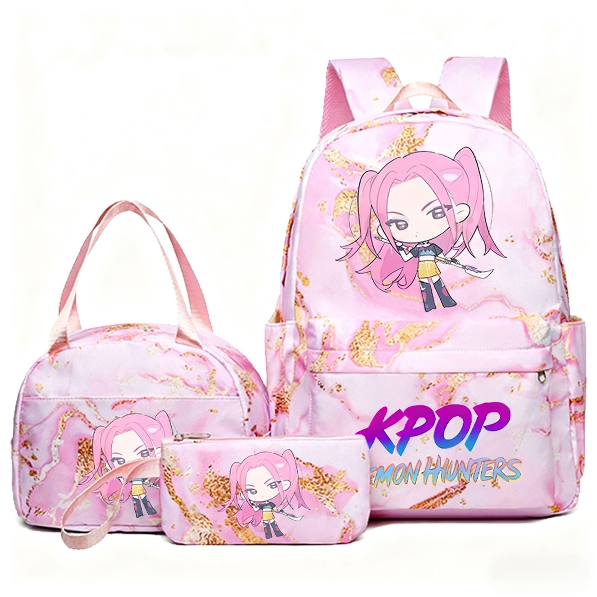 Foreign trade hot item demon hunter backpack kpop anime fashion student backpack lunch bag pencil box set Foreign trade hot item demon hunter backpack kpop anime fashion student backpack lunch bag pencil box set