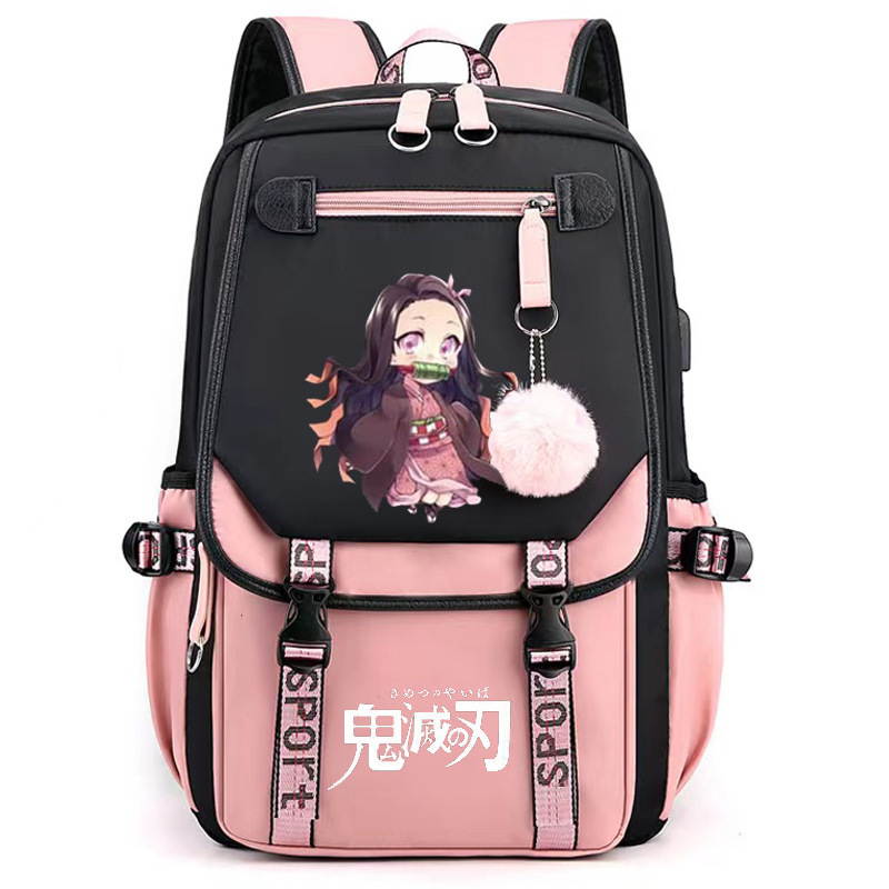 Japanese anime ghost extermination peripheral backpack, large capacity, teenage student backpack, USB interface computer bag, travel bag Japanese anime ghost extermination peripheral backpack, large capacity, teenage student backpack, USB interface computer bag, travel bag