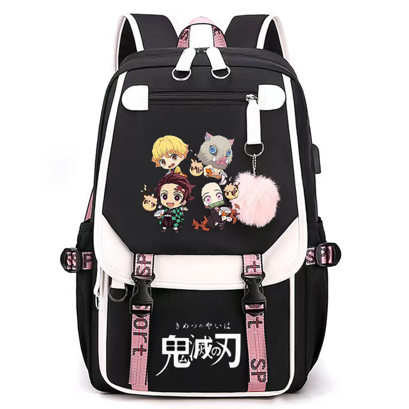 Japanese anime ghost extermination peripheral backpack, large capacity, teenage student backpack, USB interface computer bag, travel bag Japanese anime ghost extermination peripheral backpack, large capacity, teenage student backpack, USB interface computer bag, travel bag