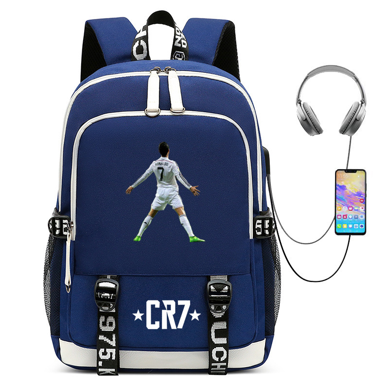 Hot selling football star Cristiano Ronaldo collection for teenagers, primary and secondary school students, USB men's and women's casual backpacks Hot selling football star Cristiano Ronaldo collection for teenagers, primary and secondary school students, USB men's and women's casual backpacks