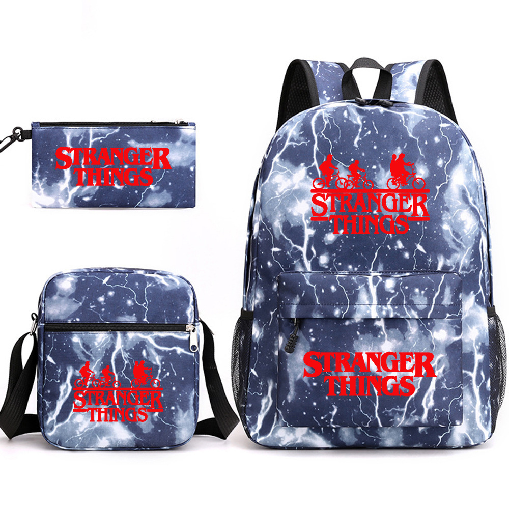 Stranger Things 3-piece backpack, casual canvas backpack, male and female student backpack, printed large capacity outdoor bag Stranger Things 3-piece backpack, casual canvas backpack, male and female student backpack, printed large capacity outdoor bag