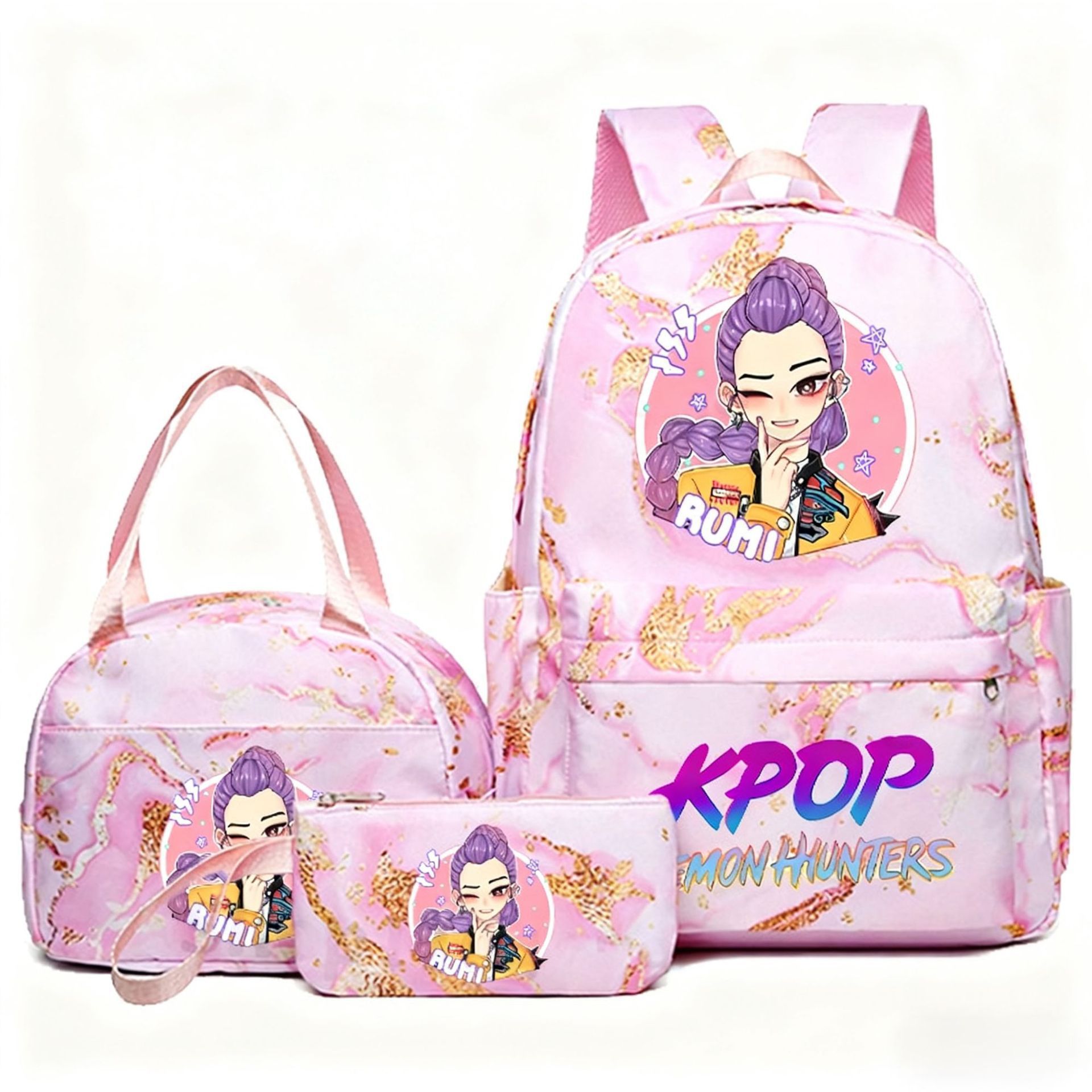 Foreign trade hot item demon hunter backpack kpop anime fashion student backpack lunch bag pencil box set Foreign trade hot item demon hunter backpack kpop anime fashion student backpack lunch bag pencil box set