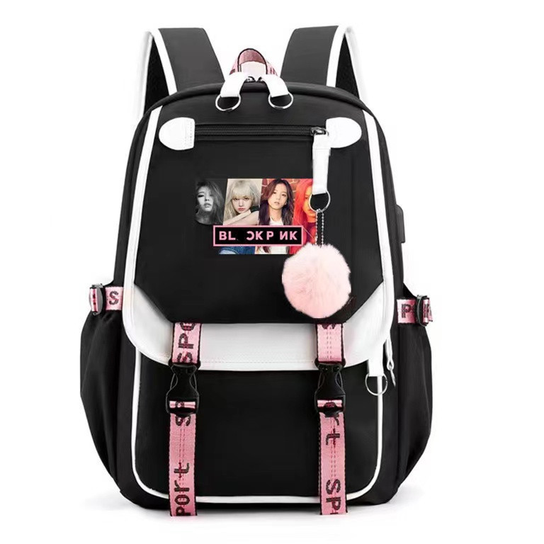 Korean girl group Kim Ji soo, Kim Jenny, Park Choi young printed backpack, backpack, large capacity USB interface, student Korean girl group Kim Ji soo, Kim Jenny, Park Choi young printed backpack, backpack, large capacity USB interface, student