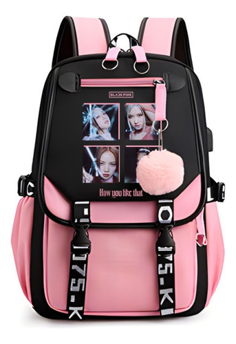 Korean girl group Kim Ji soo, Kim Jenny, Park Choi young printed backpack, backpack, large capacity USB interface, student Korean girl group Kim Ji soo, Kim Jenny, Park Choi young printed backpack, backpack, large capacity USB interface, student