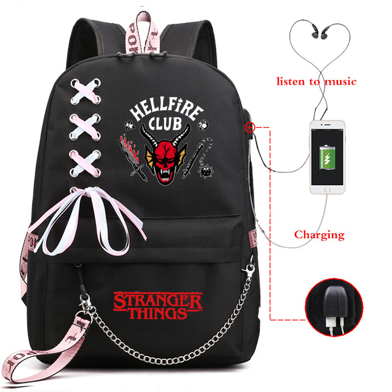 Cross border New American TV Series Stranger Story Backpack USB Charging Night Light Backpack for Middle School Students Cross border New American TV Series Stranger Story Backpack USB Charging Night Light Backpack for Middle School Students