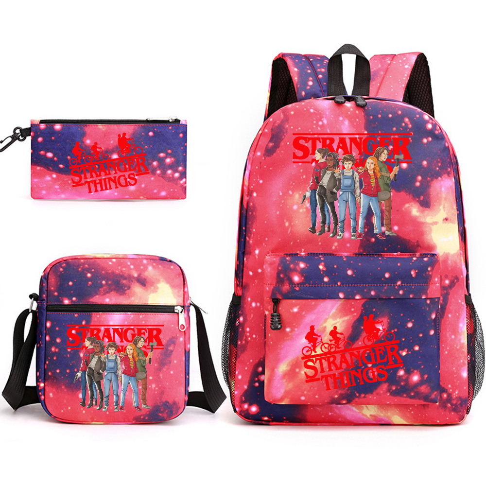 Stranger Things 3-piece backpack, casual canvas backpack, male and female student backpack, printed large capacity outdoor bag Stranger Things 3-piece backpack, casual canvas backpack, male and female student backpack, printed large capacity outdoor bag
