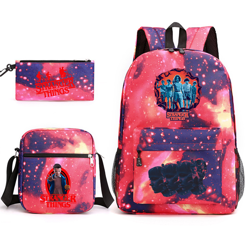 Stranger Things 3-piece backpack, casual canvas backpack, male and female student backpack, printed large capacity outdoor bag Stranger Things 3-piece backpack, casual canvas backpack, male and female student backpack, printed large capacity outdoor bag