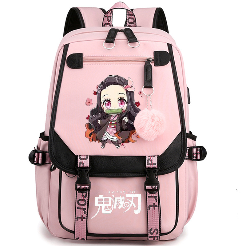 Japanese anime ghost extermination peripheral backpack, large capacity, teenage student backpack, USB interface computer bag, travel bag Japanese anime ghost extermination peripheral backpack, large capacity, teenage student backpack, USB interface computer bag, travel bag