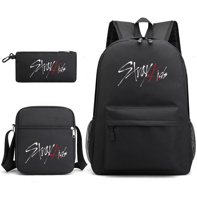 New Stray Kids combo with same backpack, backpack, student backpack, pencil case, 3-piece set, Korean version for men and women
