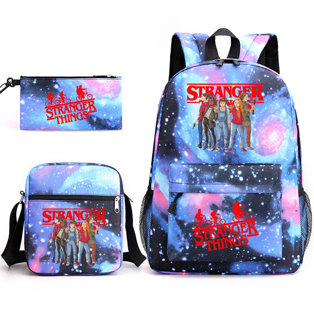 Stranger Things 3-piece backpack, casual canvas backpack, male and female student backpack, printed large capacity outdoor bag Stranger Things 3-piece backpack, casual canvas backpack, male and female student backpack, printed large capacity outdoor bag