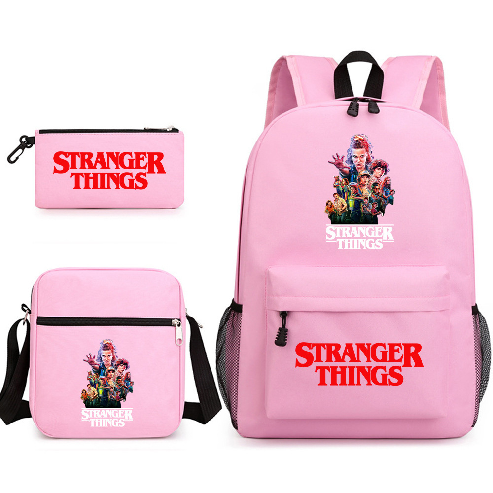Stranger Things 3-piece backpack, casual canvas backpack, male and female student backpack, printed large capacity outdoor bag Stranger Things 3-piece backpack, casual canvas backpack, male and female student backpack, printed large capacity outdoor bag