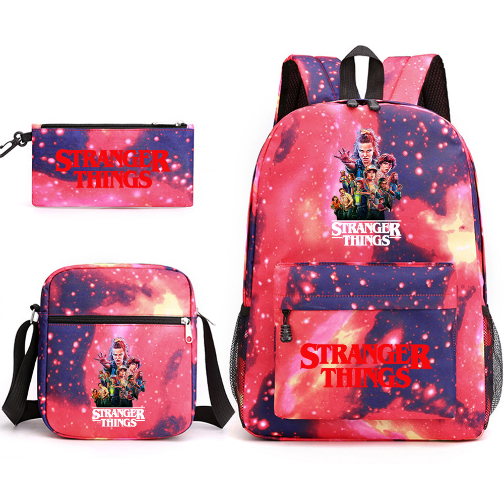 Stranger Things 3-piece backpack, casual canvas backpack, male and female student backpack, printed large capacity outdoor bag Stranger Things 3-piece backpack, casual canvas backpack, male and female student backpack, printed large capacity outdoor bag