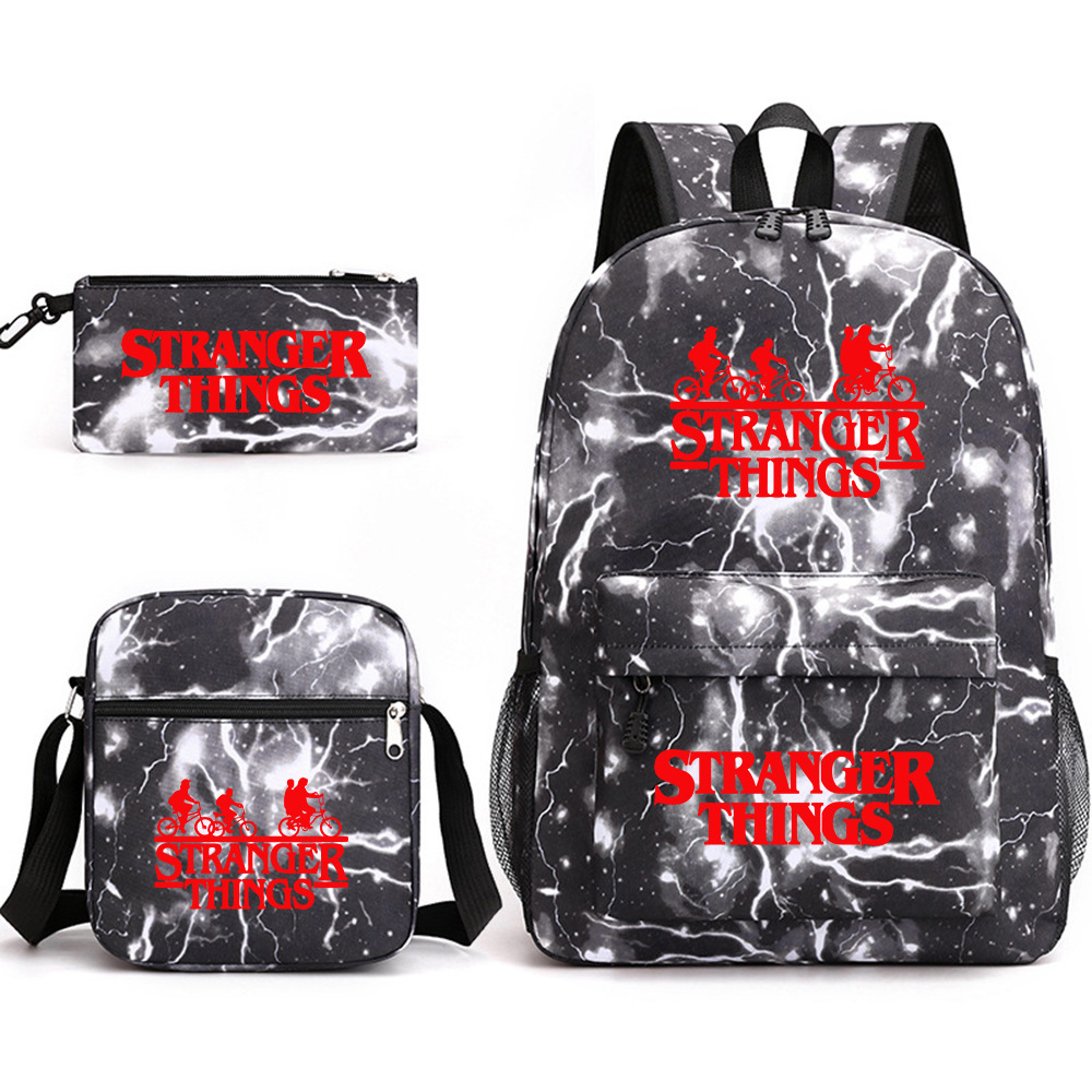 Stranger Things 3-piece backpack, casual canvas backpack, male and female student backpack, printed large capacity outdoor bag Stranger Things 3-piece backpack, casual canvas backpack, male and female student backpack, printed large capacity outdoor bag