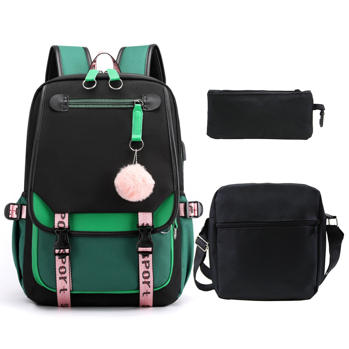 Cross border photo production of student backpack, shoulder bag, pencil case, three piece set, multifunctional fashion backpack, minimum order one piece Cross border photo production of student backpack, shoulder bag, pencil case, three piece set, multifunctional fashion backpack, minimum order one piece