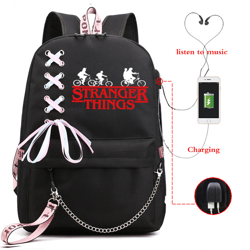 Cross border New American TV Series Stranger Story Backpack USB Charging Night Light Backpack for Middle School Students Cross border New American TV Series Stranger Story Backpack USB Charging Night Light Backpack for Middle School Students
