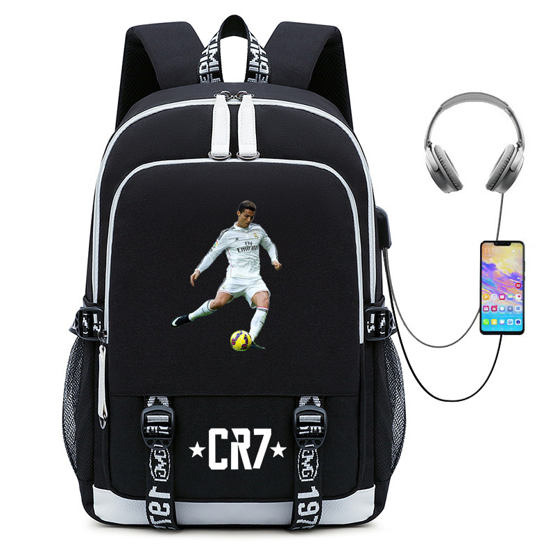 Hot selling football star Cristiano Ronaldo collection for teenagers, primary and secondary school students, USB men's and women's casual backpacks Hot selling football star Cristiano Ronaldo collection for teenagers, primary and secondary school students, USB men's and women's casual backpacks