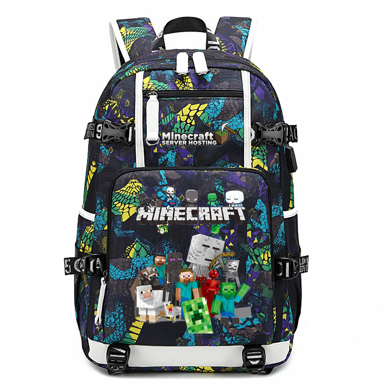Cross border hot selling Minecraft game peripheral printed backpack outdoor large capacity travel bag Cross border hot selling Minecraft game peripheral printed backpack outdoor large capacity travel bag