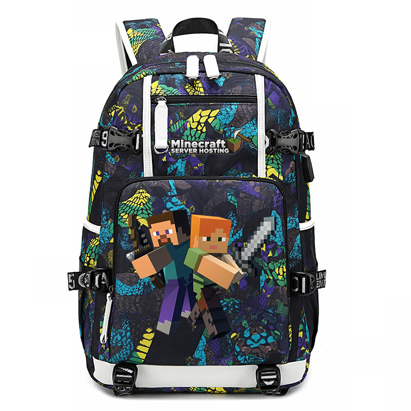 Cross border hot selling Minecraft game peripheral printed backpack outdoor large capacity travel bag Cross border hot selling Minecraft game peripheral printed backpack outdoor large capacity travel bag