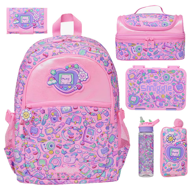 Australian smilgle backpack, cartoon backpack for primary and secondary school students, pink necklace, cat backpack, outdoor backpack