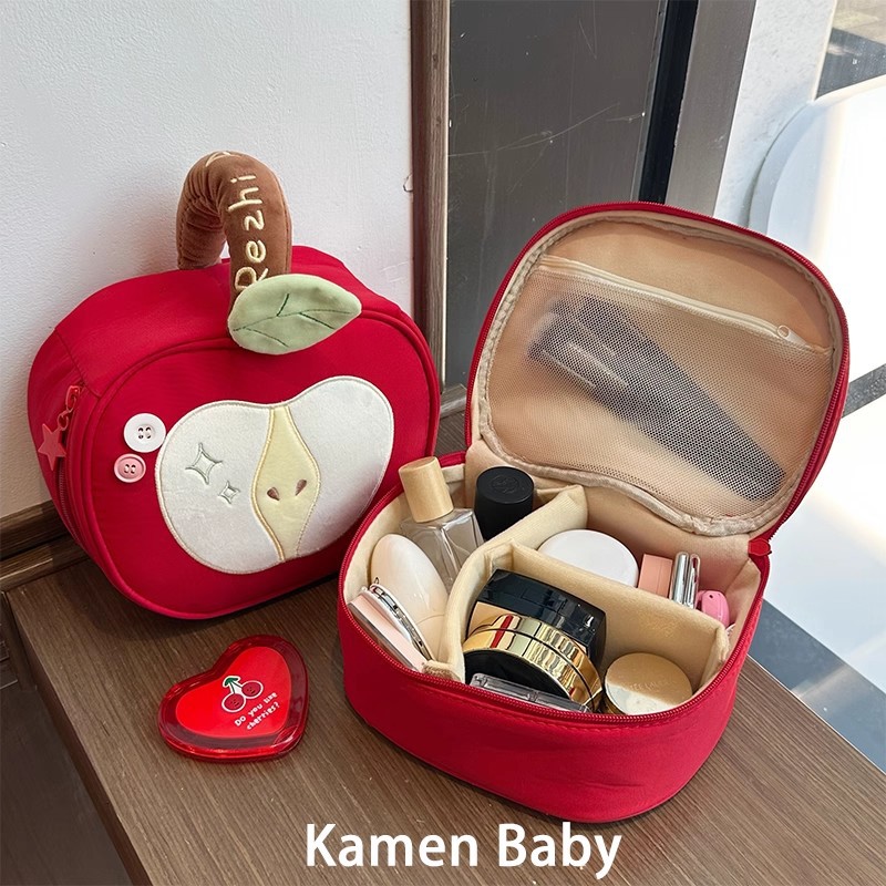 Cute Apple Makeup Bag Large Capacity Makeup Divided Storage Bag for Outdoor Travel Portable Handheld Toilet Bag Cute Apple Makeup Bag Large Capacity Makeup Divided Storage Bag for Outdoor Travel Portable Handheld Toilet Bag