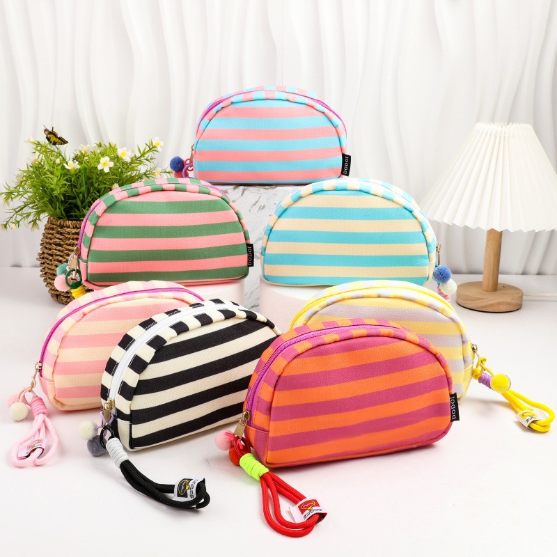 New striped shell makeup bag, portable toiletry storage bag, small toiletry bag, travel large capacity bag for going out New striped shell makeup bag, portable toiletry storage bag, small toiletry bag, travel large capacity bag for going out