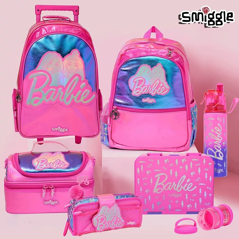 Australian Smiggle Primary and Secondary School Students Barbie Princess Girls Large Capacity Backpack Pull up Backpack Lunch Box Pen Bag