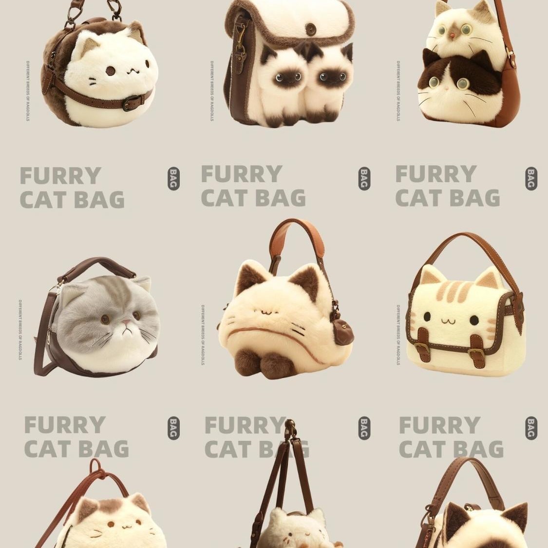 Cute Cat Plush Bag with High Beauty 2024 New Internet Celebrity Cartoon Plush Doll Crossbody Bag Women's Bag Handbag