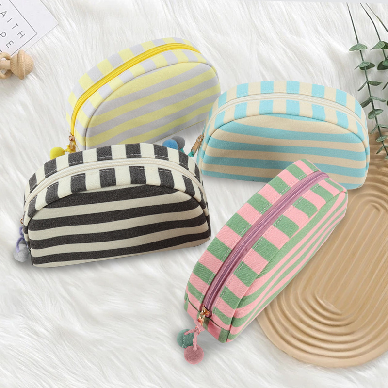 New striped shell makeup bag, portable toiletry storage bag, small toiletry bag, travel large capacity bag for going out