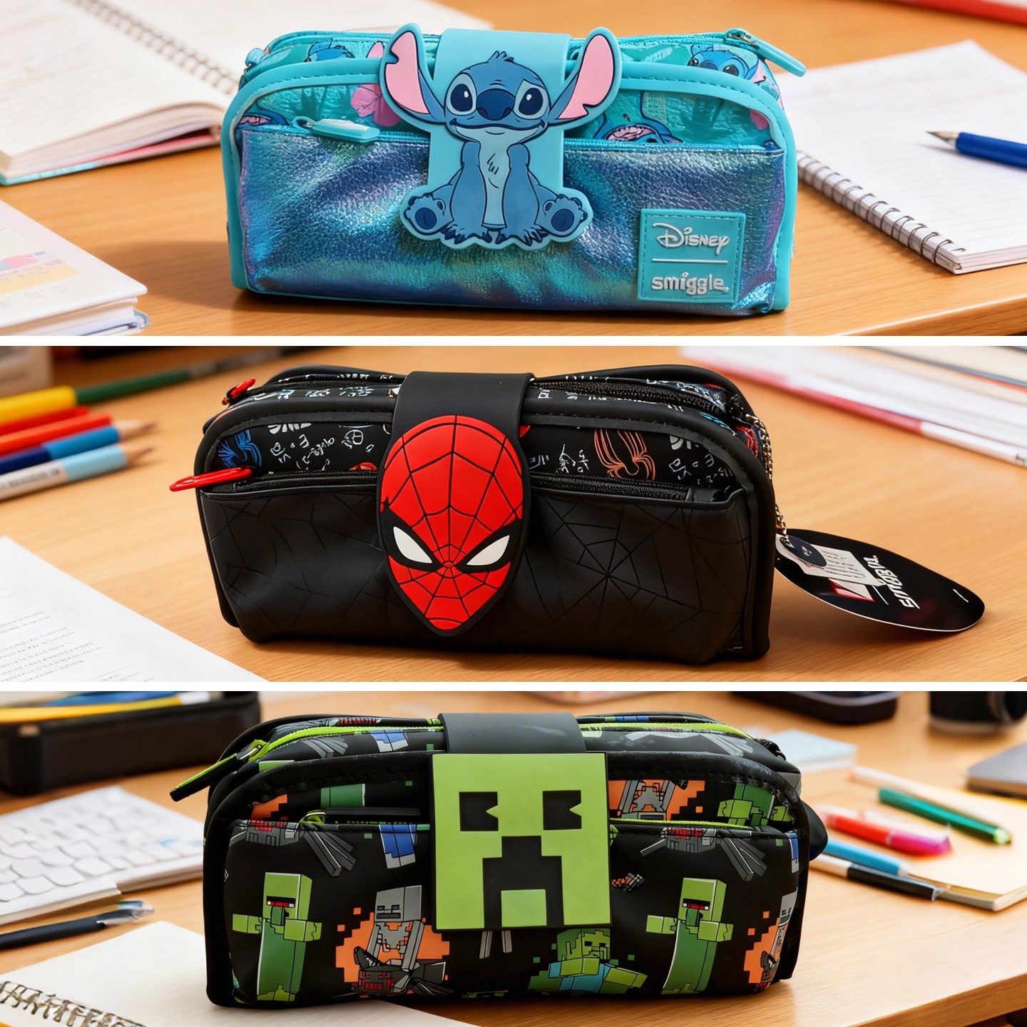 2025 Super Hot Smiggle Pen Bag Large Capacity Men's and Women's Spider Man Stitch MC Stationery Bag Pencil Box