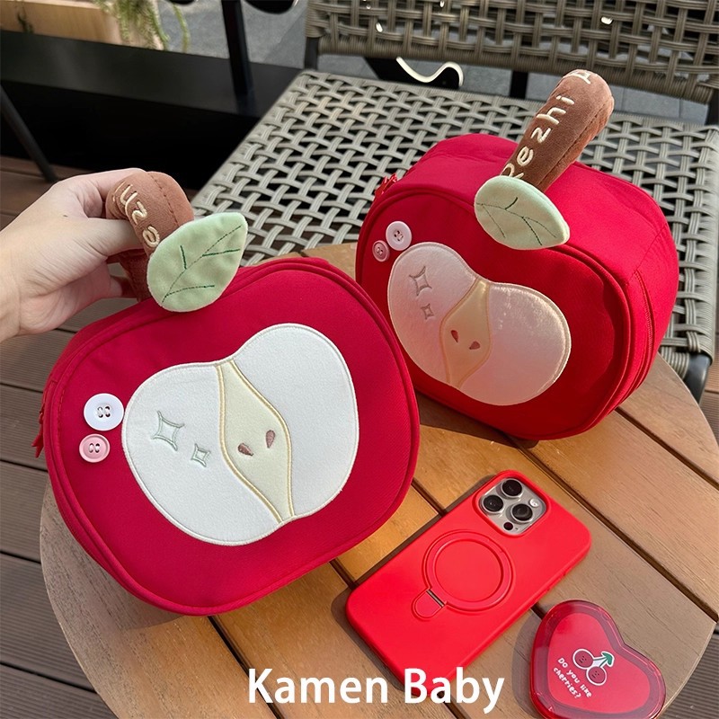 Cute Apple Makeup Bag Large Capacity Makeup Divided Storage Bag for Outdoor Travel Portable Handheld Toilet Bag