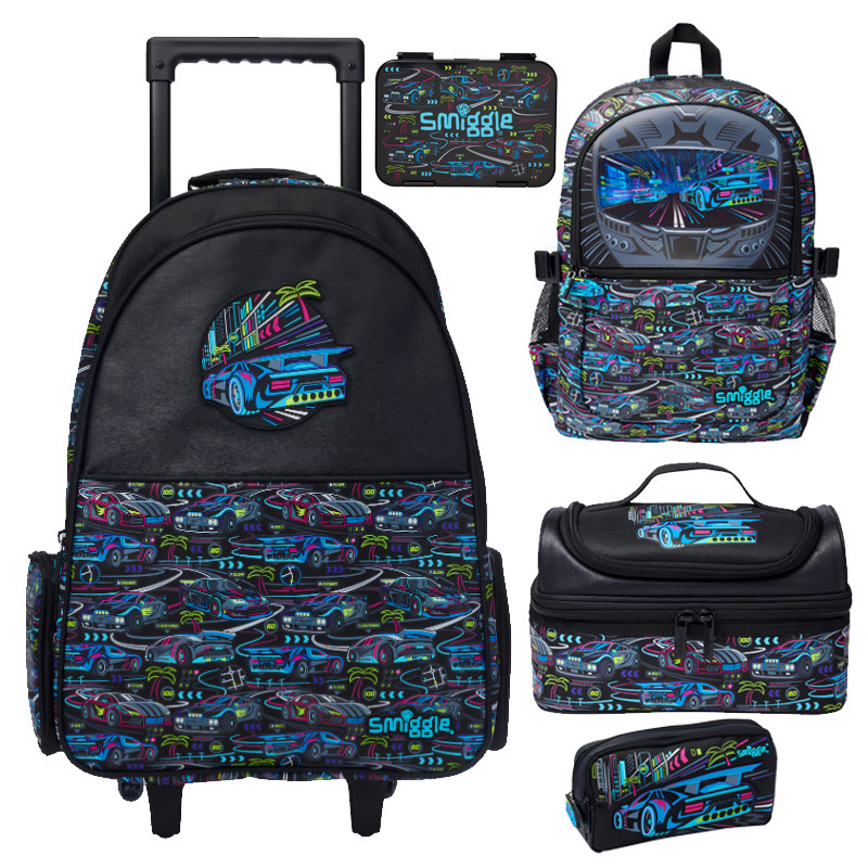 Australian Smiggle large capacity backpack with backpack and drawbar for cartoon students, large travel and leisure backpack