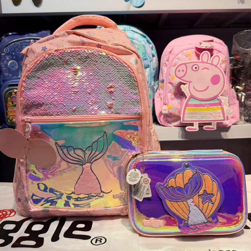 Australian Smiggle backpack, cartoon mermaid backpack for elementary school students, children's multifunctional backpack, leisure bag