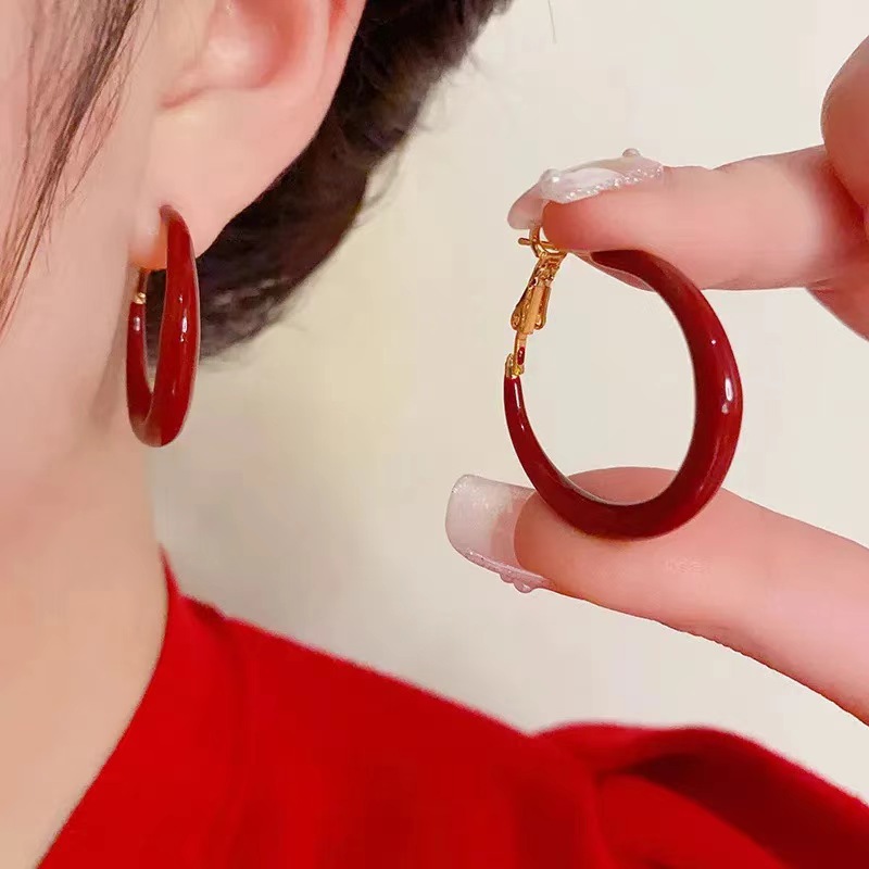 European and American cross-border Shein new red drip oil earrings for women, niche, light luxury, high-end, retro earrings for women