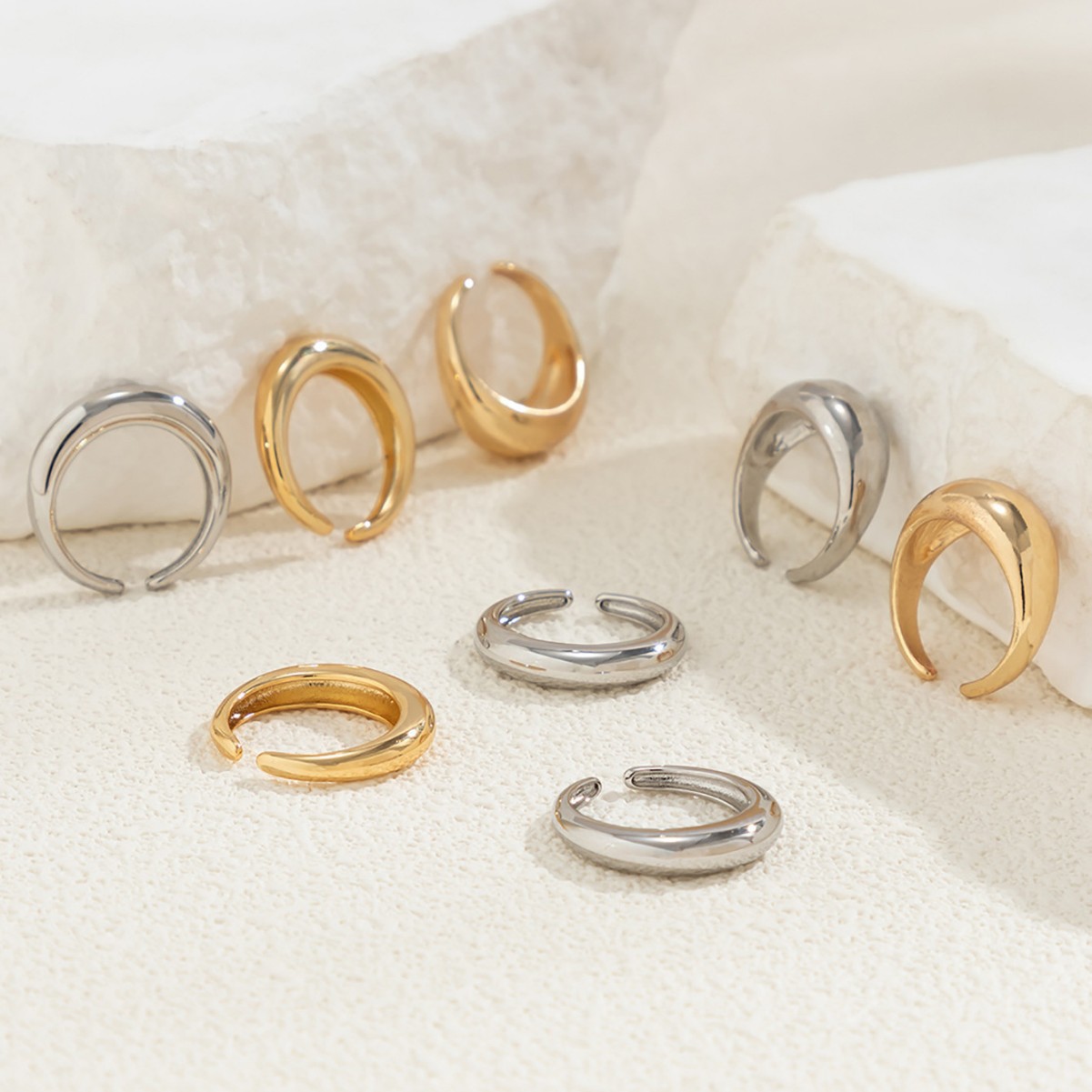 Cross border jewelry AliExpress hot selling alloy textured smooth ring set of 8 pieces, exaggerated geometric opening ring for women Cross border jewelry AliExpress hot selling alloy textured smooth ring set of 8 pieces, exaggerated geometric opening ring for women