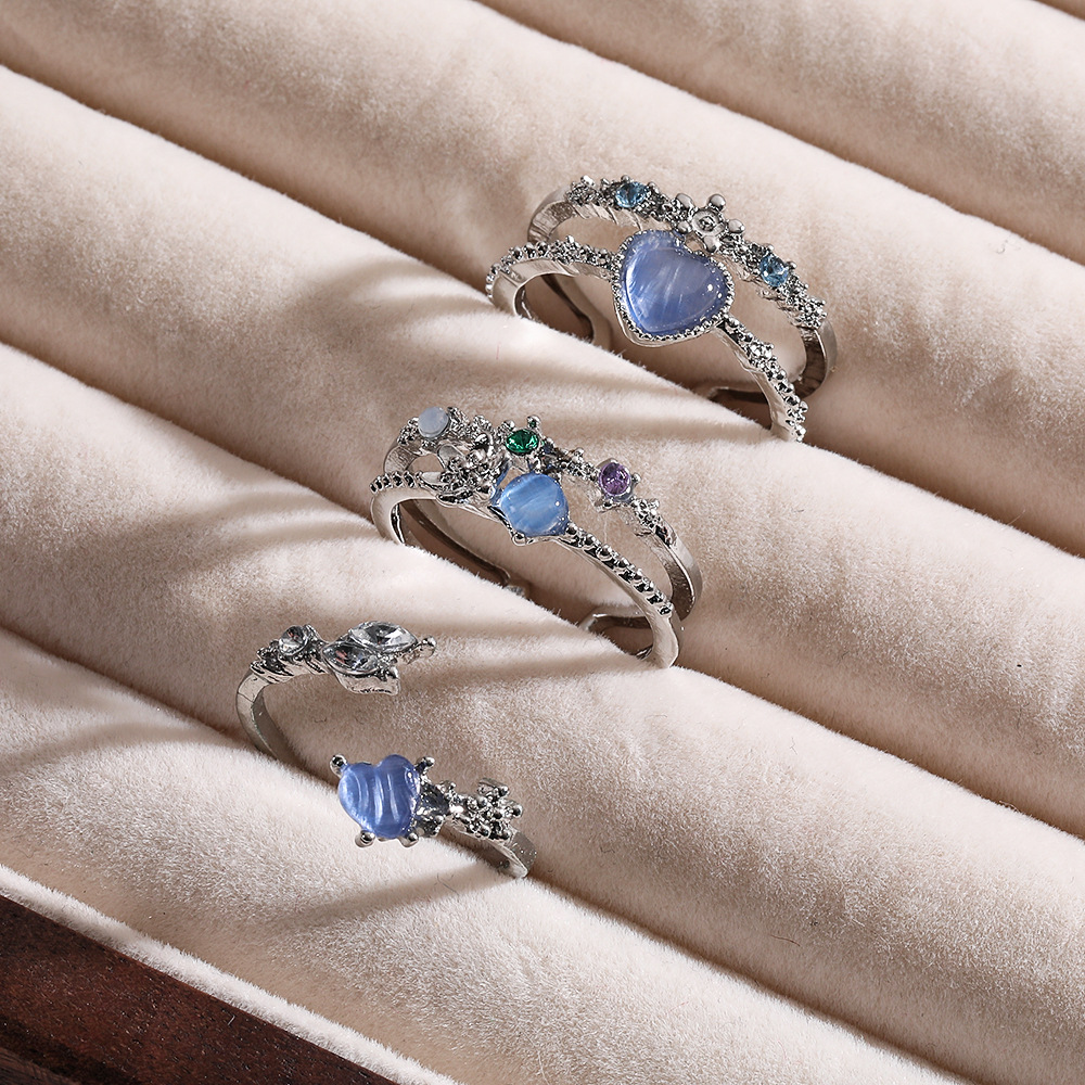 Cross border popular product from Europe, America, and South Korea - heart-shaped circular zircon ring for women - light luxury, niche design, adjustable factory