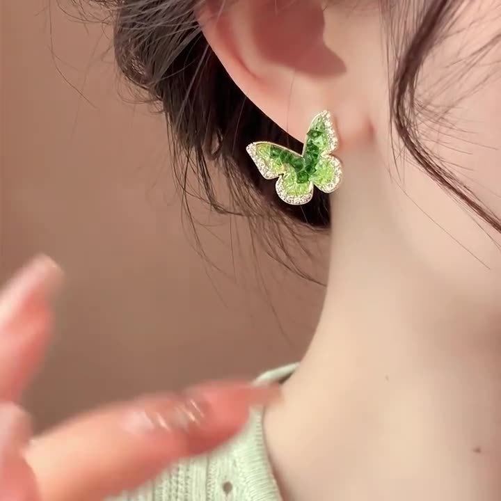 Zircon liquid butterfly earrings for women, light luxury, niche and high-end temperament earrings, 2024 new explosive unique earrings