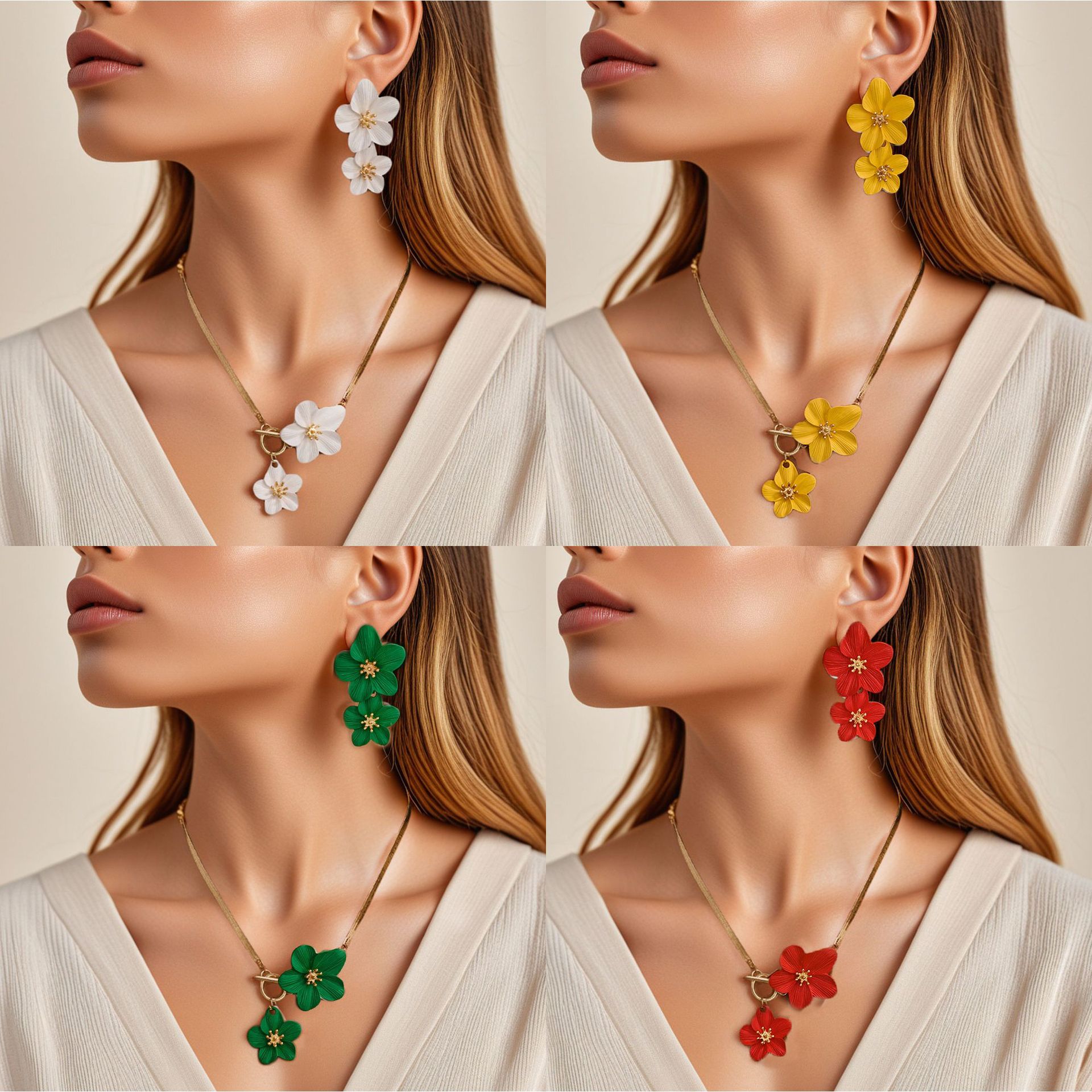 Cross border popular item in Europe and America, baking paint, minimalist style, alloy flower, OT buckle, pendant necklace, niche design, jewelry accessories