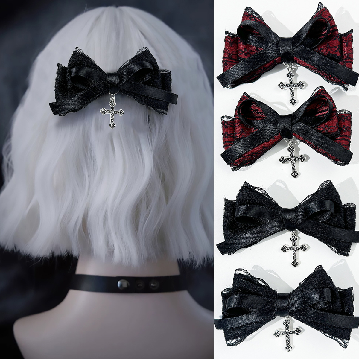 Dark, sweet and cool lace cross bow hair clip, fashionable and personalized for women, Gothic style Lolita hair accessories and headwear