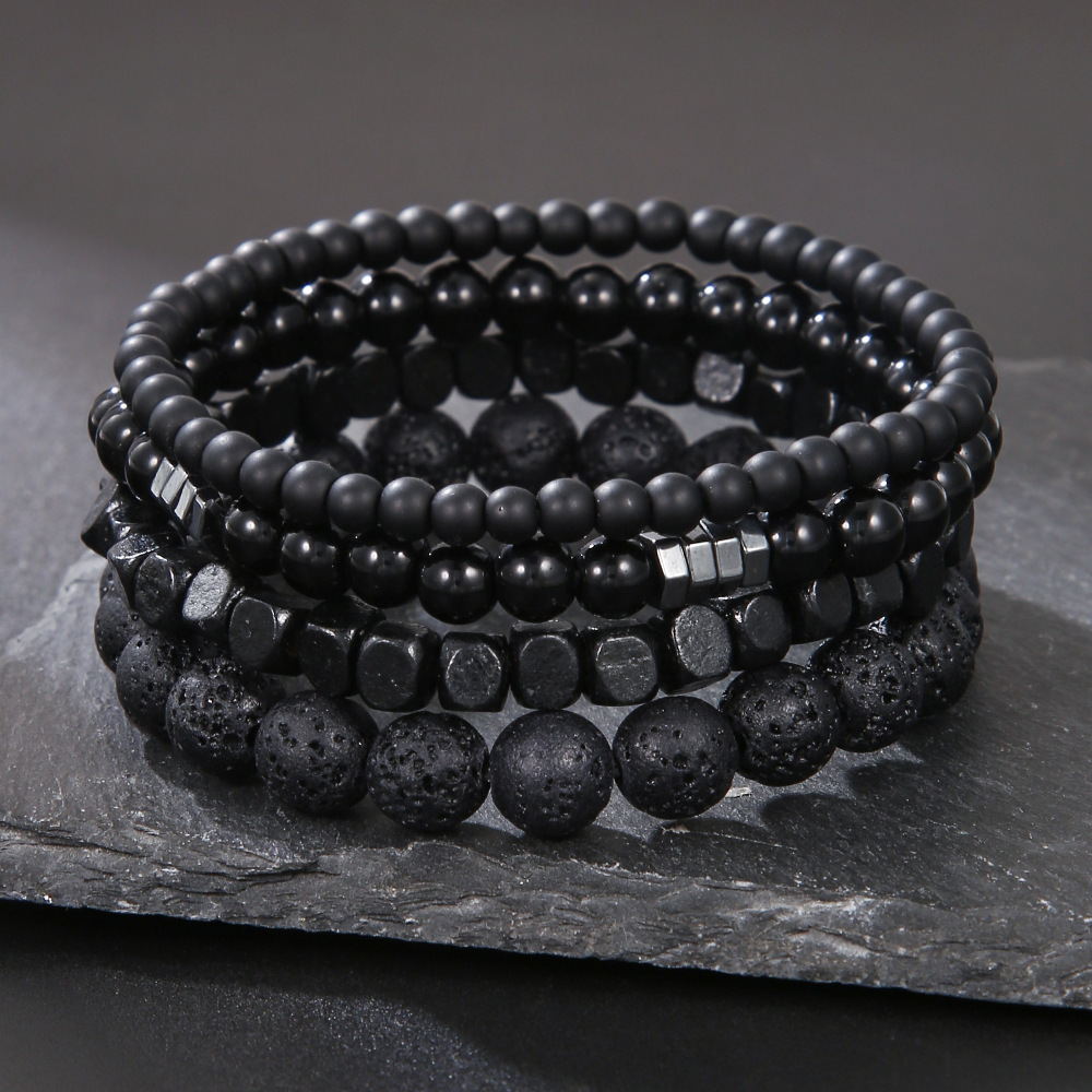 Cross border New Punk Style Men's Bracelet Natural Stone Set Stacked Bracelet Versatile Popular Handpiece Wholesale